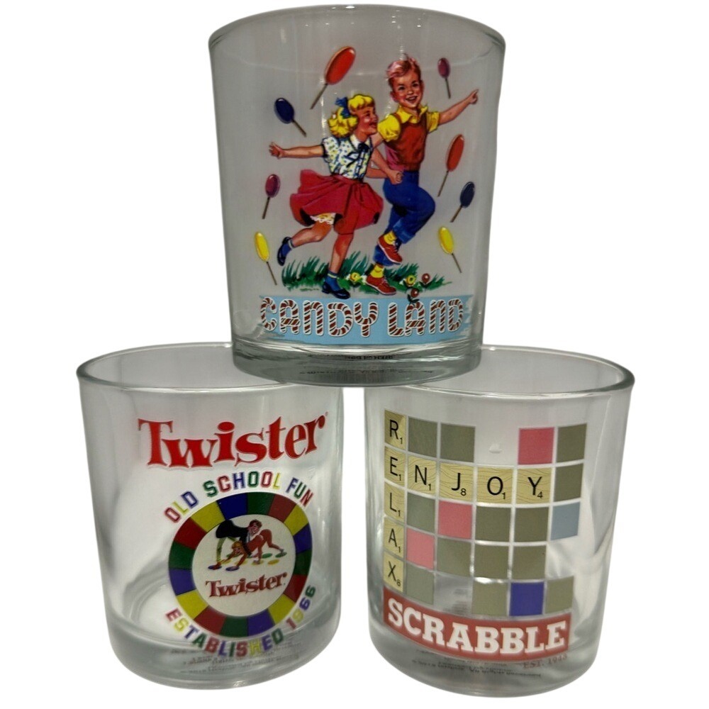 Retro Hasbro Game Glass Set Candy Land Twister old school scrabble gifting